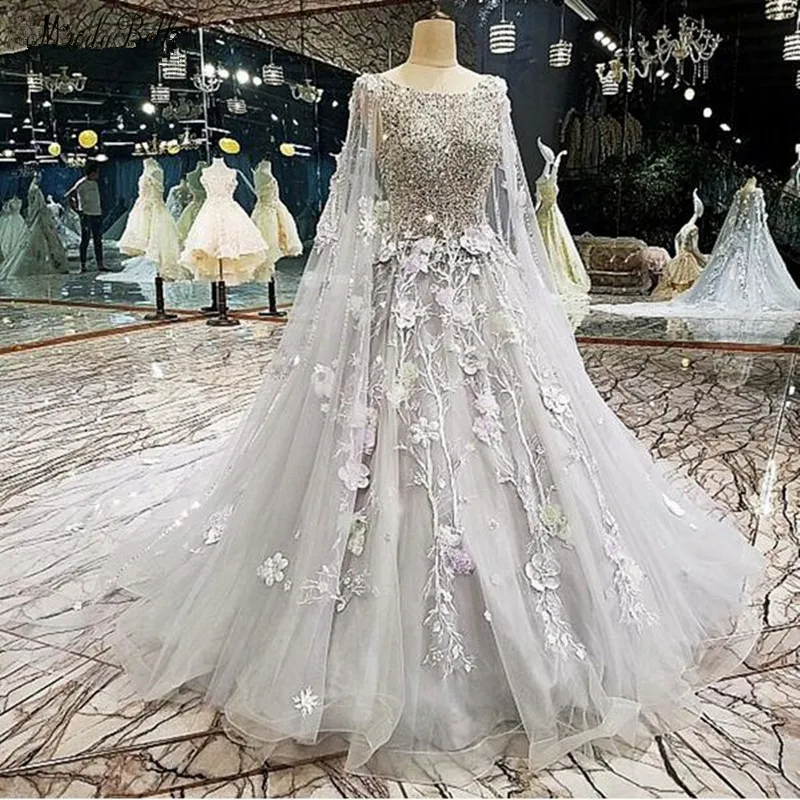 Modabelle роскошное серое вечернее платье с длинной накидкой, Vestido Longo Festa, вечернее платье с объемными цветами, Kleider Damen Abendkleid