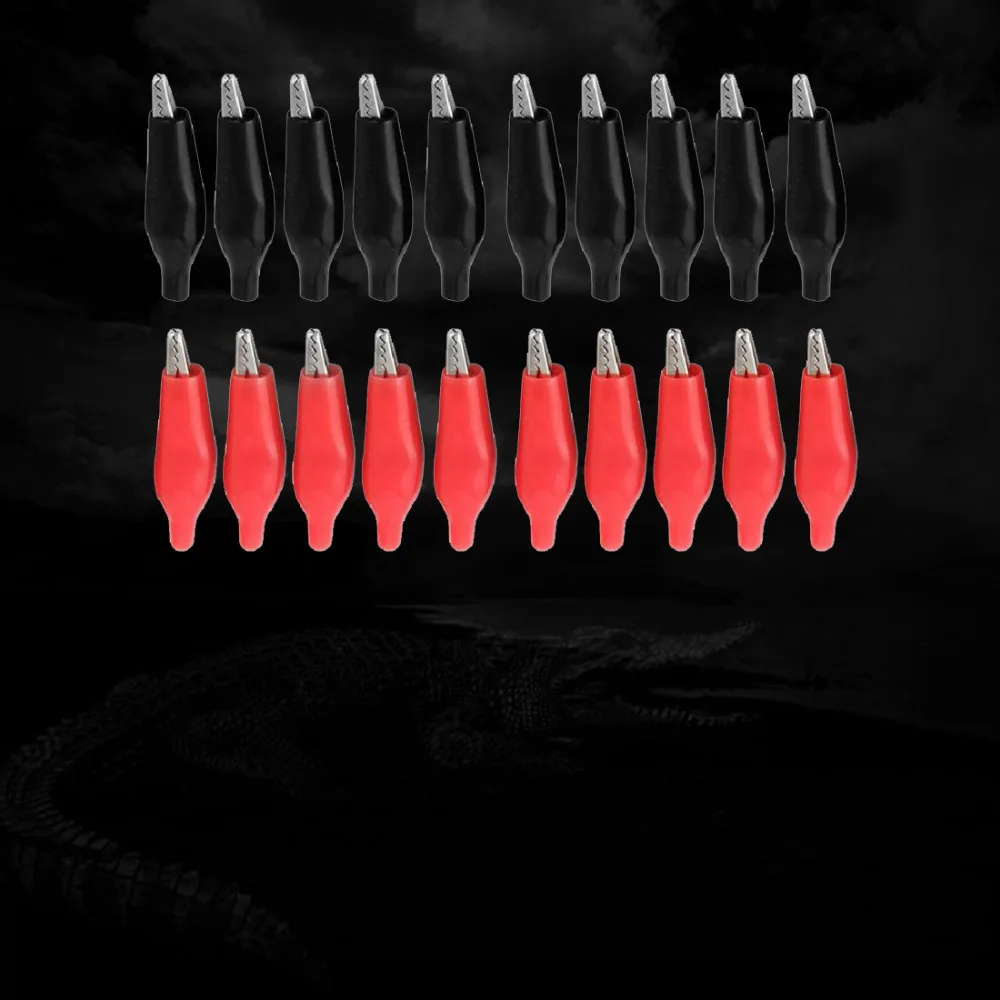 

20pcs 28MM Metal Alligator Clip G98 Crocodile Electrical Clamp for Testing Probe Meter Black and Red With Plastic Boot