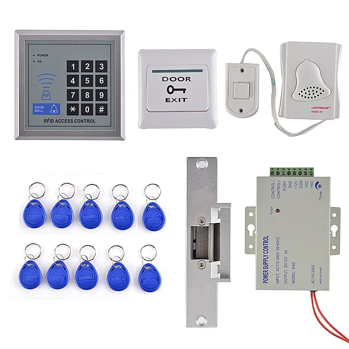 ID Card 125KHz RFID Reader Password Keypad Door Access Control System Kit Strike Lock For Office / House ID Card 125KHz RFID Reader Password Keypad Door Access Control System Kit Strike Lock For Office / House