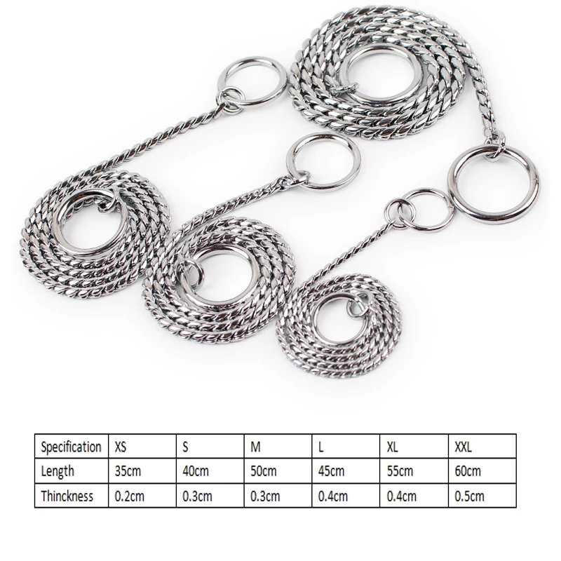 6 Sizes Dog Leash Silver Color Durable Outdoor Walking Training Snake Chain Dog Collar (8)