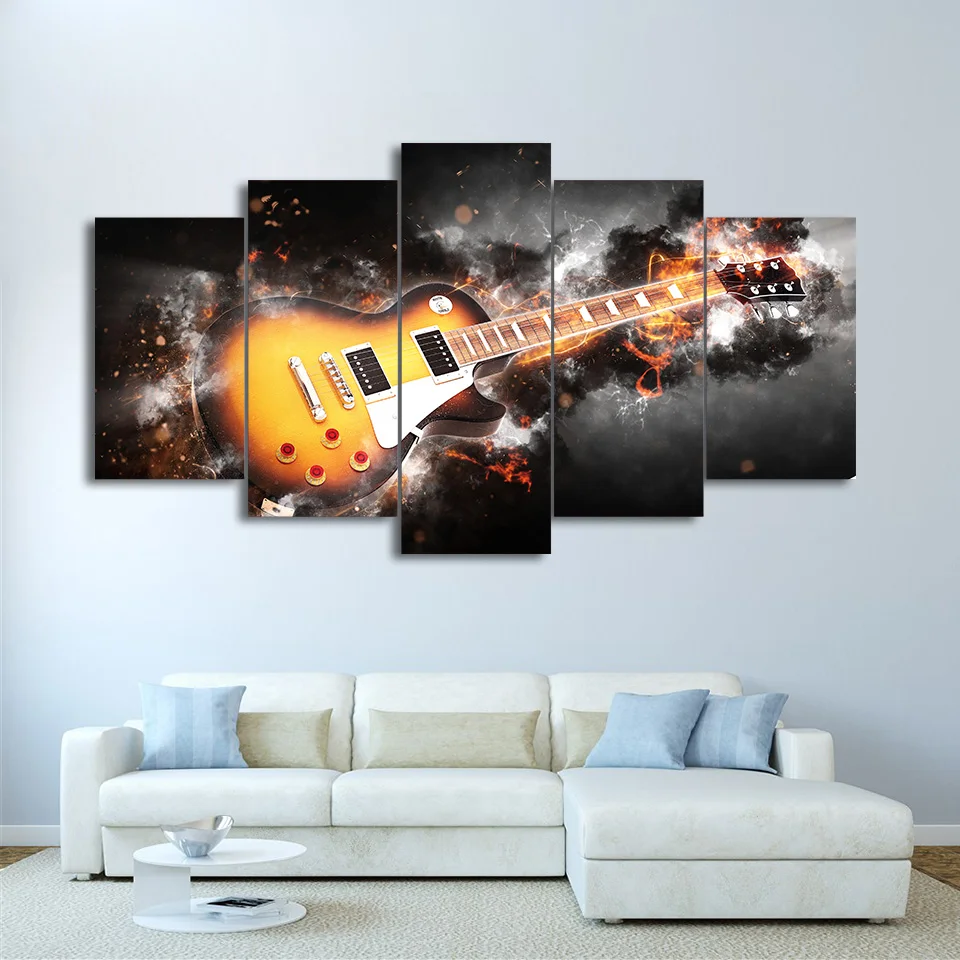 

HD Printed Modular Wall Art Abstract Lightning Pictures Frame 5 Pieces Guitar Canvas Painting For Living Room Home Decor PENGDA