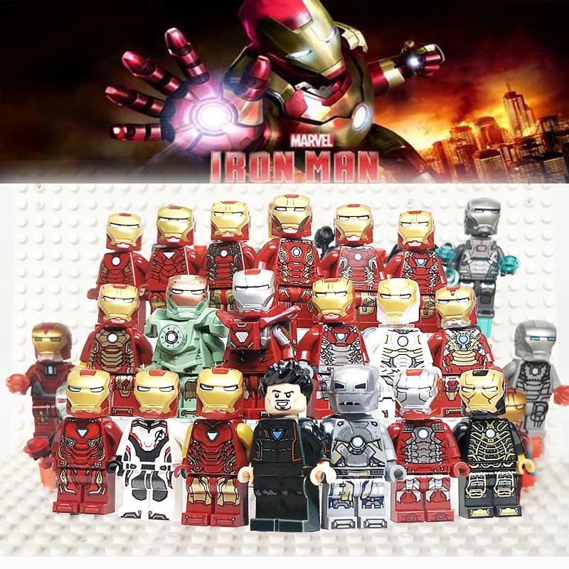 

9pcs/lot Super Heroes Iron Man Hulk Buster Tony Stark Iron Patriot Bricks Set Mark minifig Model compatible legoe Blocks toy