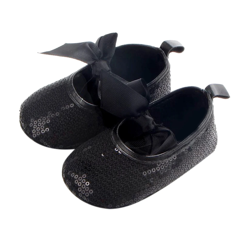 Для новорожденных обувь бабочка-узел Мокасины блесток Противоскользящие ходунки для начинающих ходить принцессы для маленьких девочек вечерние шоссе - Цвет: Черный