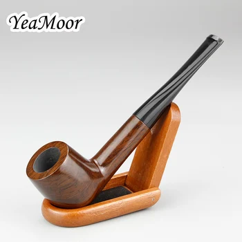

New Wooden Smoking Pipe 9mm Filter Straight Tobacco Pipe with Wood Holder free tools Ebony Wood Pipe 10 tools free