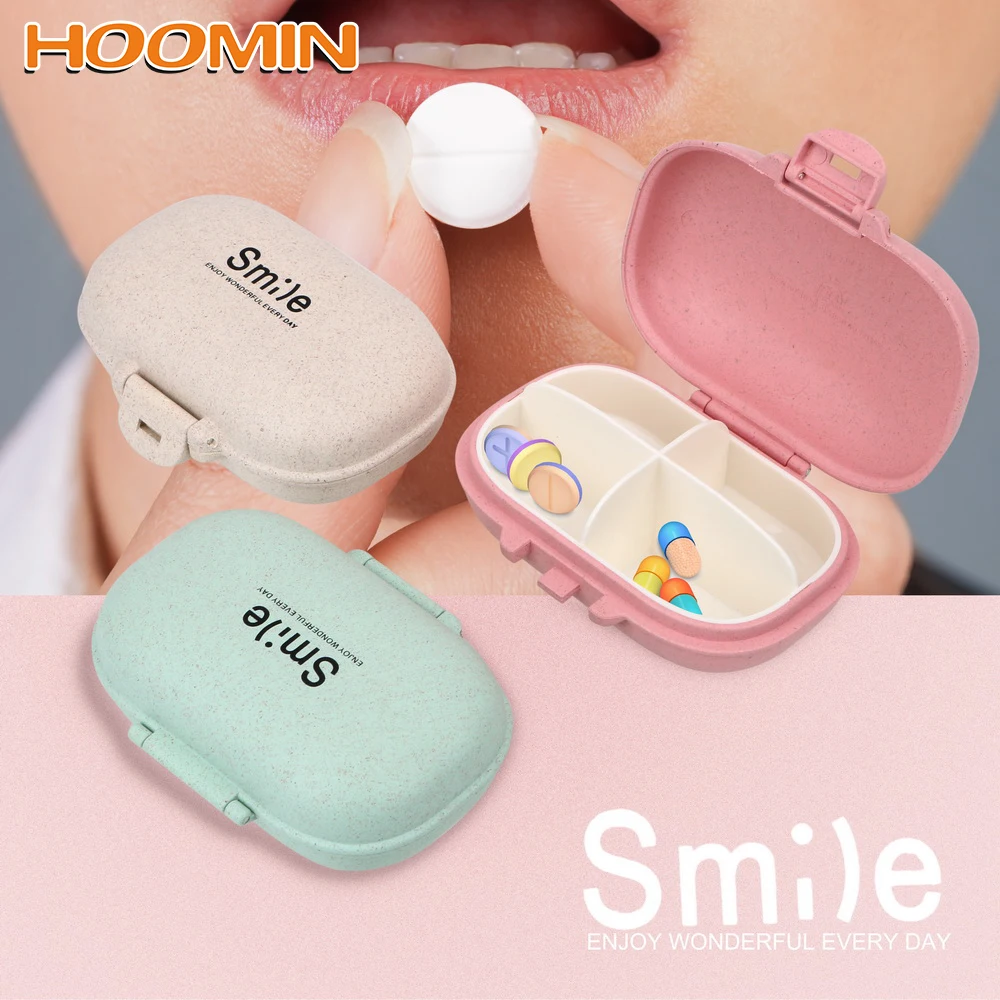 Медицинская коробка HOOMIN Пшеничное волокно 4 отсека Пыленепроницаемая мини