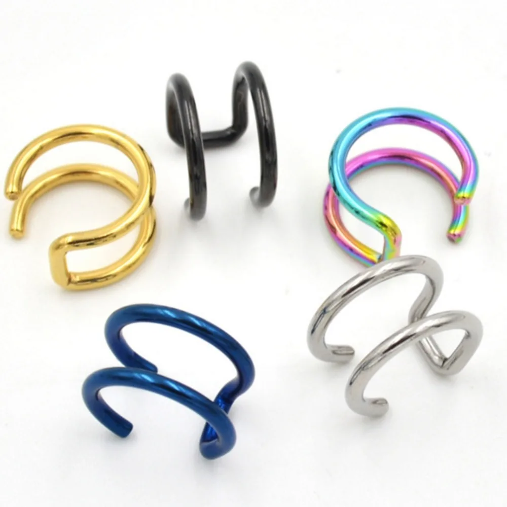 

2pcs/Pair Stainless Steel Fake Lip Labret Nose Ring Clip-on Cartilage Cuff Earrings Ear Tragus Clips Fashion Jewelry