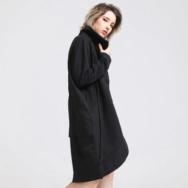 Manteau Veste A0az40 Plots Femme Patchwork Irrégulière Casual Vêtements 16008 Long Spliced Automne Femelle A0a Pour Porter Coton FxfYwqfSE