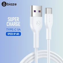 Usb-кабель Biaze 5A type C для huawei P20 Lite Honor V10 USB 3,1 провод для быстрой зарядки кабель для зарядки телефона для Xiaomi Redmi Note 7