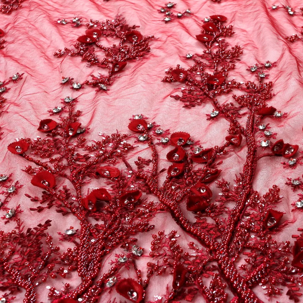 1 ярд модный стиль розовый/черный/белый/слоновая кость тяжелые бусы ручной работы на сетке вышивка свадебное платье кружевная ткань