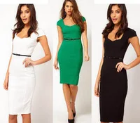 2013 Newest Top Fashion Summer Womens Square Neck Pinup Rockabilly Bodycon Business Party Pencil Wiggle Knee-Length Dress S-XL
