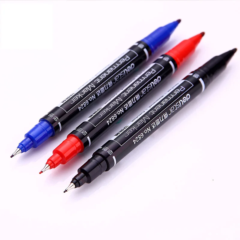 Водонепроницаемый двойной головкой на масляной основе Перманентный маркер ручка черный красный синий Чернила Канцелярские Принадлежности