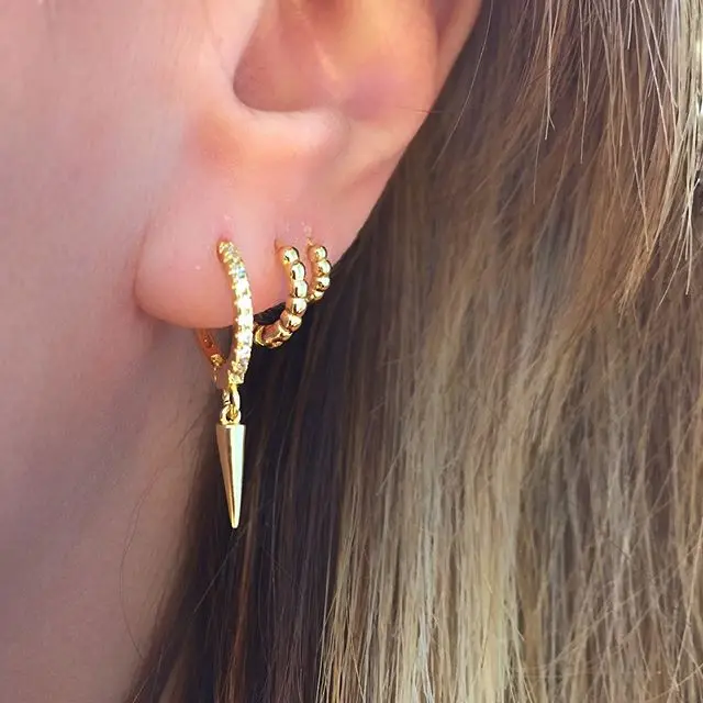 

2019 gold filled Delicate tiny fashion Valentines Day Jewelry Punk Spike dangle earring for women mini small cute simple gift