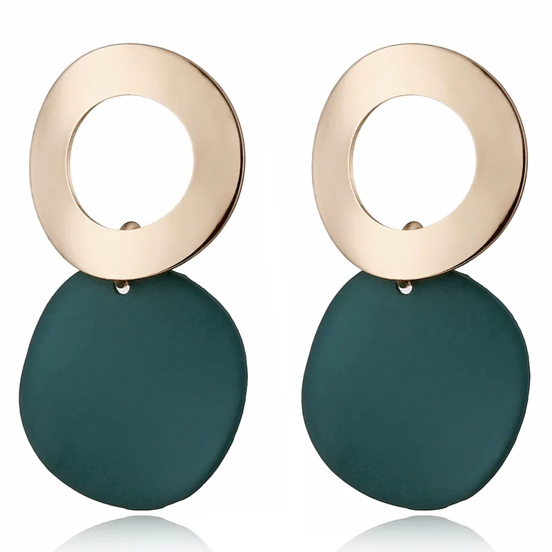 Винтажные акриловые серьги-капли для женщин модные ювелирные изделия корейские Металлические геометрические золотые Висячие висячие серьги - Окраска металла: green