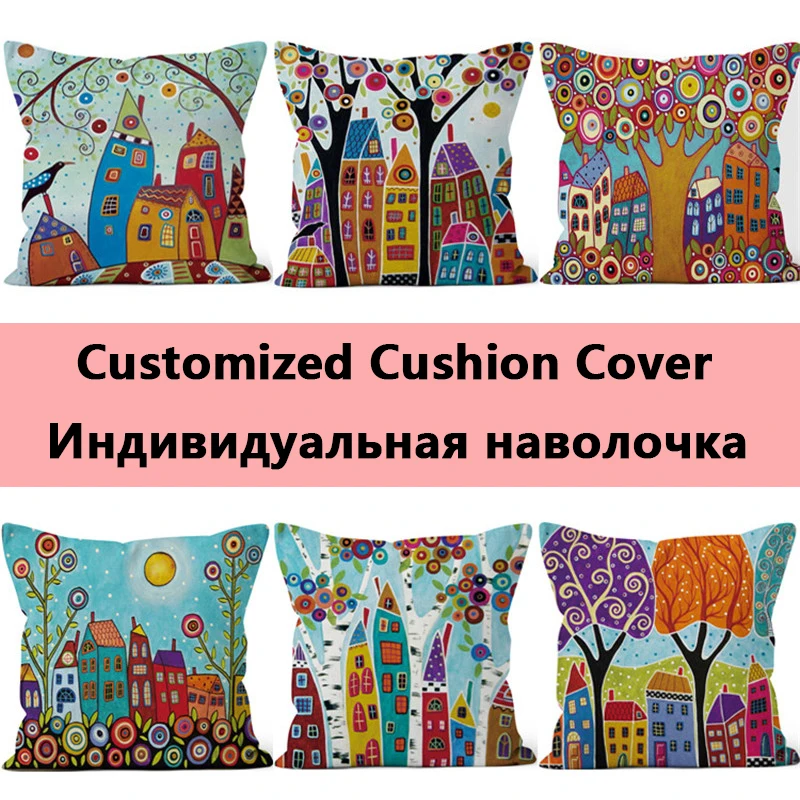 

Customized Design Digital Printing Linen Cushion Cover 45x45 Hidden Zipper