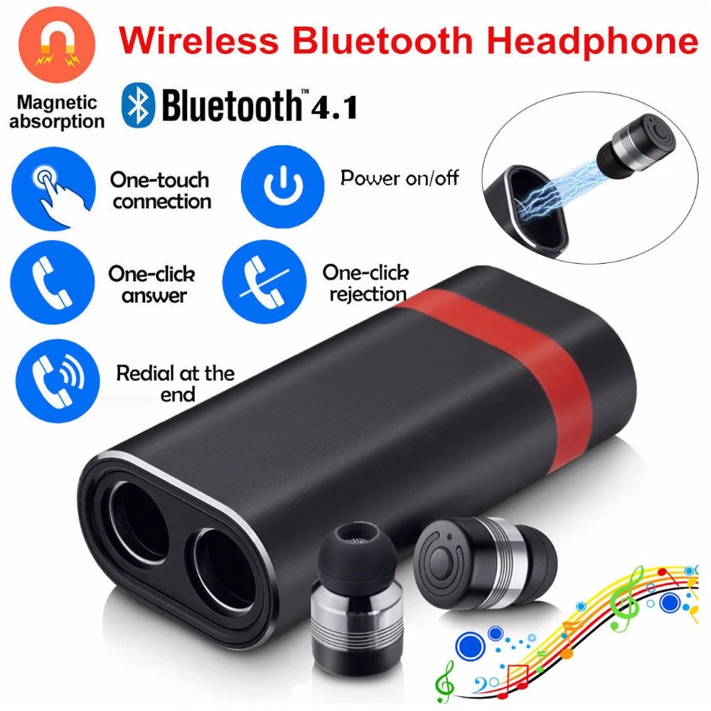 

TWS Wireless Bluetooth Earbuds Twins with charging box and microphone Earphones Bluetooth V 4.1 + EDR Portable Sports Earphones