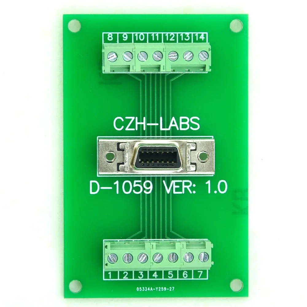 

14-pin 0.05" Mini D Ribbon/MDR Female Breakout Board, SCSI, Terminal Module.