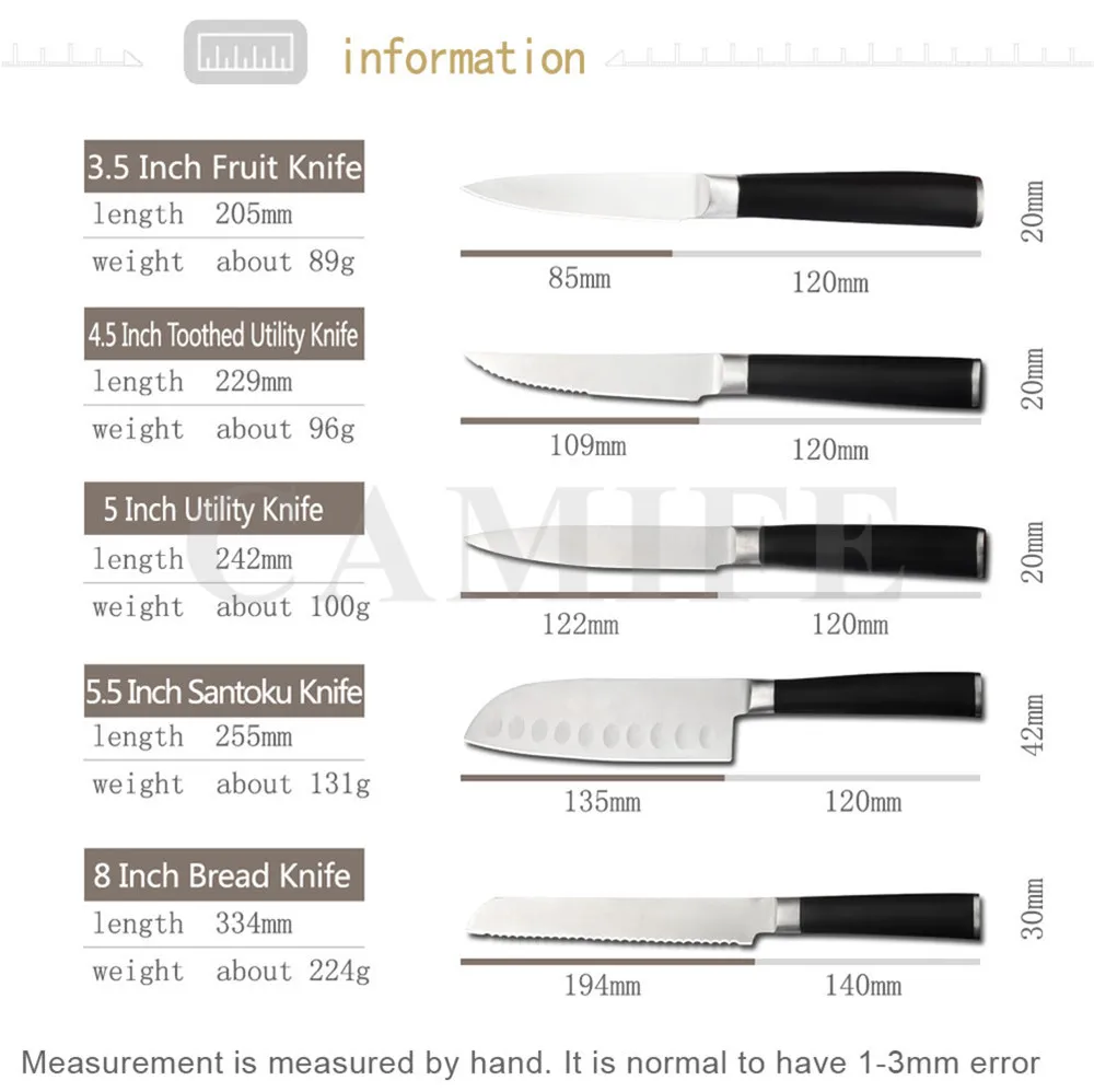 AINZUO 5 шт. кухонный нож из нержавеющей стали набор ножей фруктовый стейк утилита сантоку хлеб кухонные ножи аксессуары инструменты набор ножей