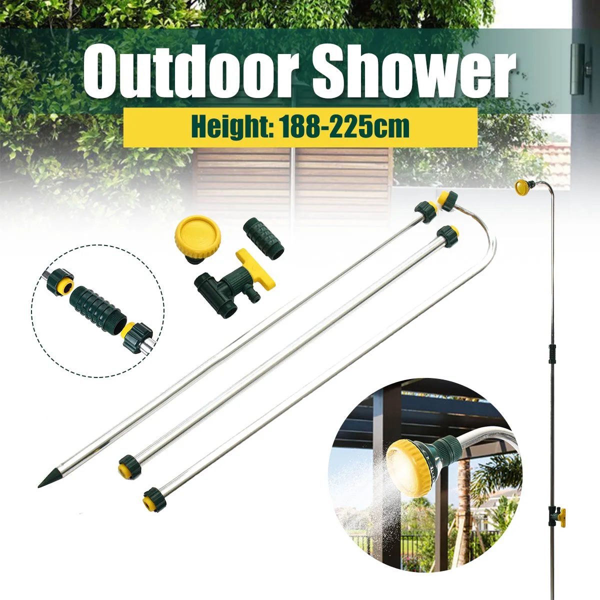 

225CM Portable Aluminium alloy Shower Stand Outdoor Pool Patio Spa Backyard Garden Adjustable Poolside Outdoor Shower Kits