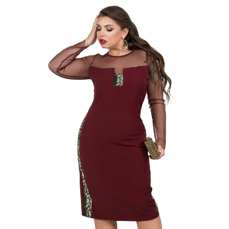 2019 Women Dress Winter Bodycon Bandage Sexy Club Mesh Patchwork Elegant Black Party Plus Size Midi Vestidos | Женская одежда