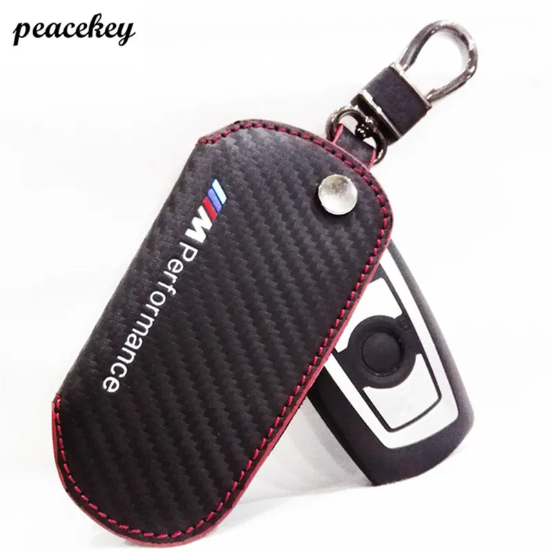 Leather Key Case For BMW Key Cover Case Carbon Fiber 2 Layer Leather
