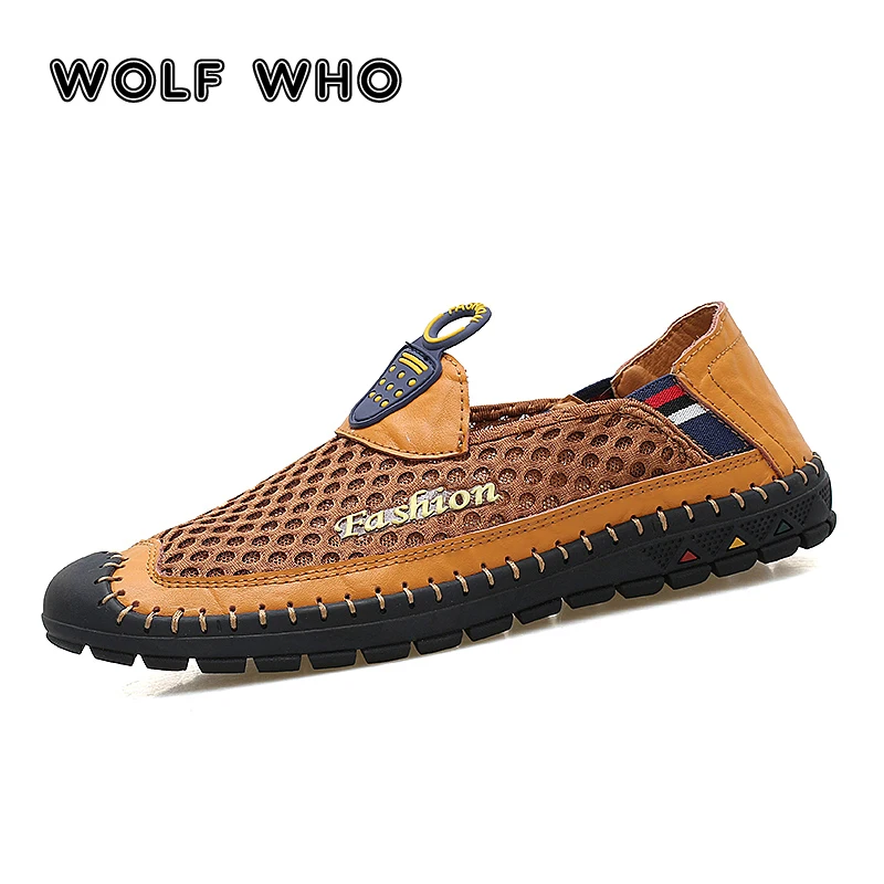 

WOLF WHO Men Shoes 2018 Summer Breathable Mesh Shoes Mens Casual Shoes Fashion Shoes Man Soft Slip On sneakers krasovki W-002