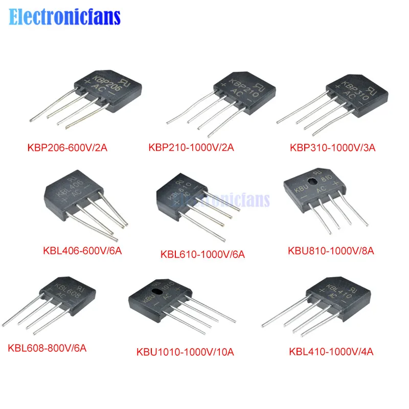 Диодный мост выпрямитель 3A 6A 8A 10A 15A 25A 35A 600V 800V 1000V GBJ1510 GBJ2510 GBJ3510 KBP310 KBL410 KBU810 KBU1010 KBU1510