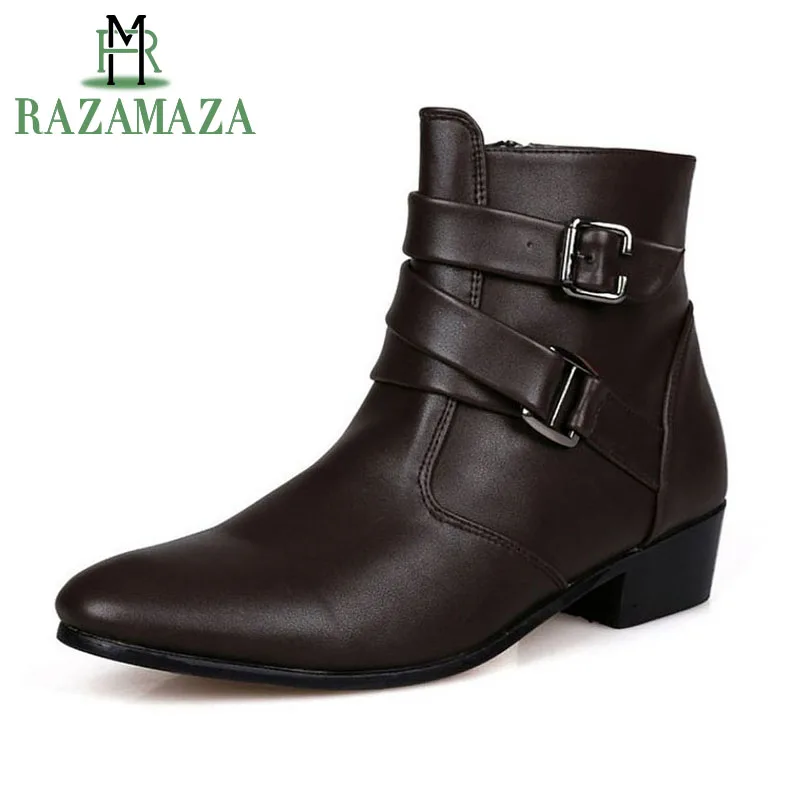 

ZALAVOR British Style Casual Men Autumn Ankle Boots Heels Fashion Pointed Toe Leather Boots Shoes Male Footwear Size 39-46