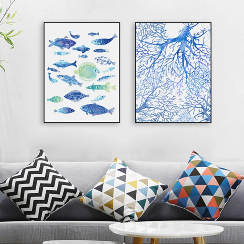 Abstract Sea Fish Blue Coral Big Canvas Art Poster Prints Wall Picture Paintings No Frame Modern Nordic Living Room Home Decor