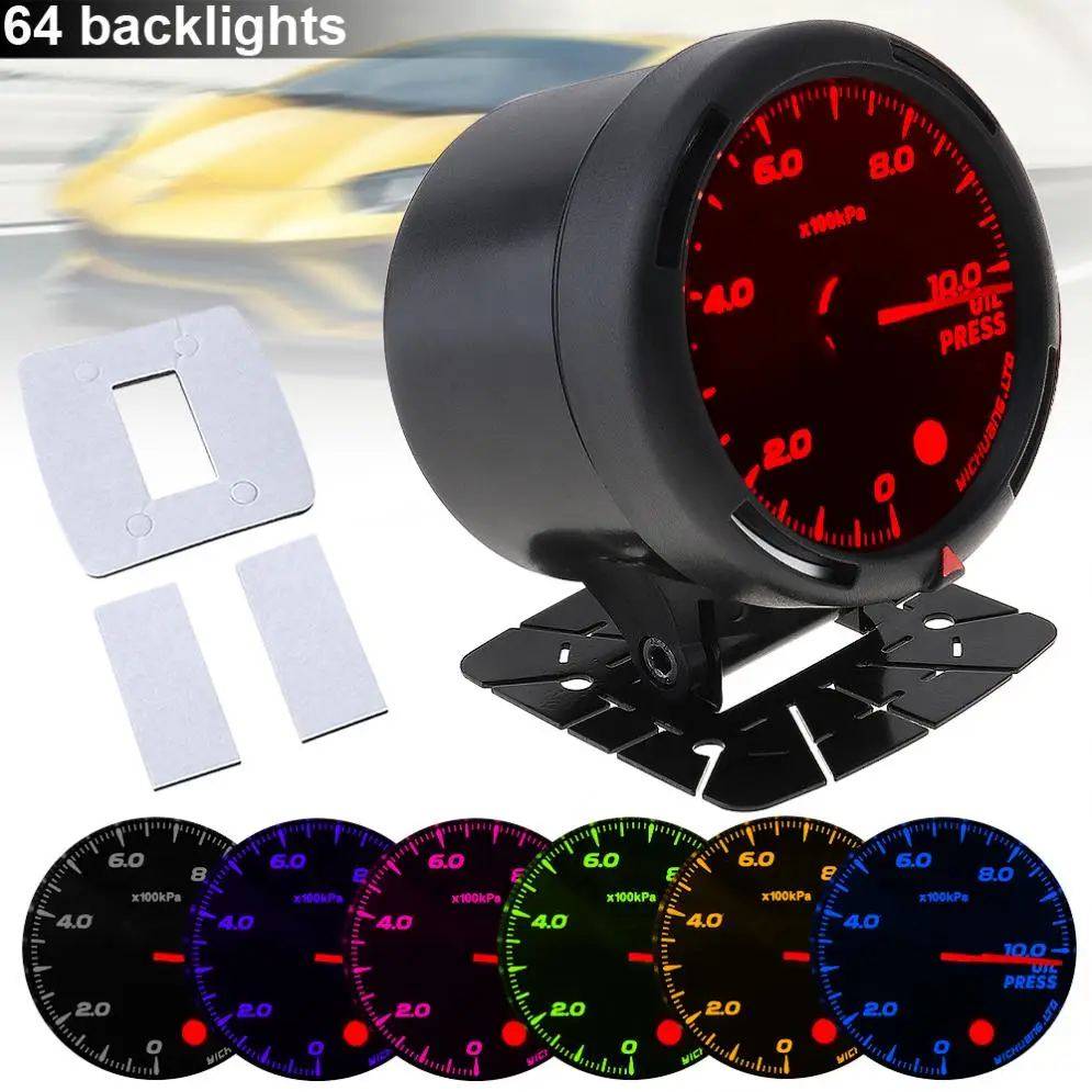 

60MM Durable 12V 10 x 100KPa 64 Backlights LED Electrical Car Oil Press Pressure Gauge with Oil Pressure Sensor