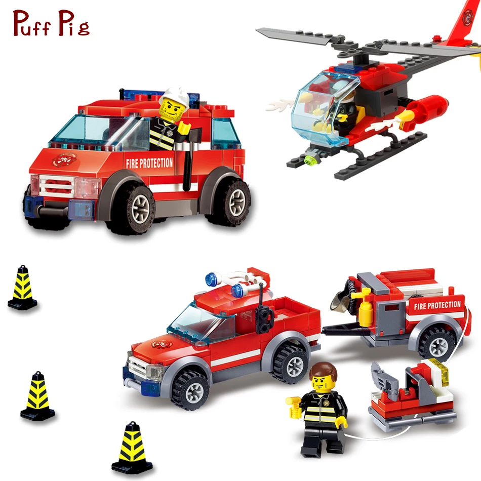 

Fire Station Parts Helicopter Trucks Car Building Blocks Bricks Compatible Legoe City Firefighter Figures Toys For Children Kids