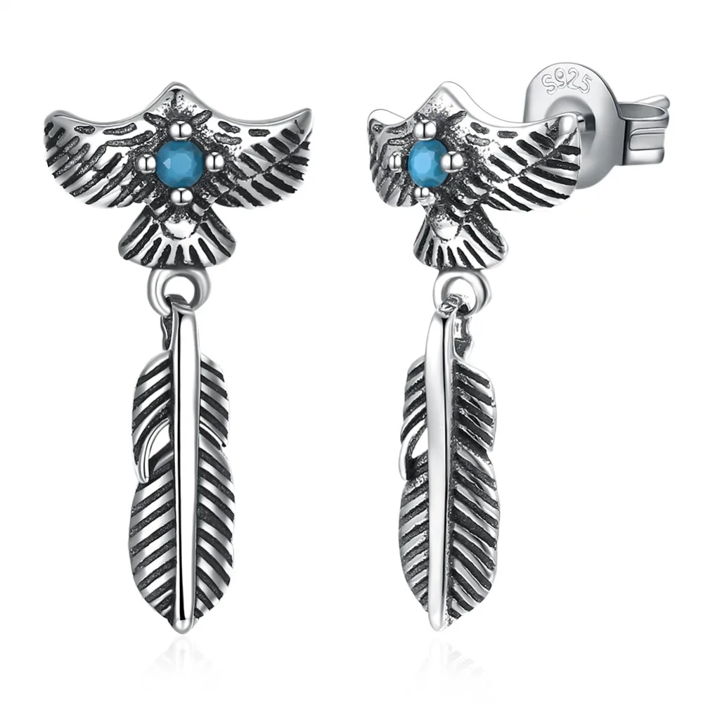 

LEKANI 2018 Eagle Feather Earrings For Women Shining S925 Sterling Silver Women's Earrings pulseira feminina