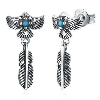 

LEKANI 2018 Eagle Feather Earrings For Women Shining S925 Sterling Silver Women's Earrings pulseira feminina