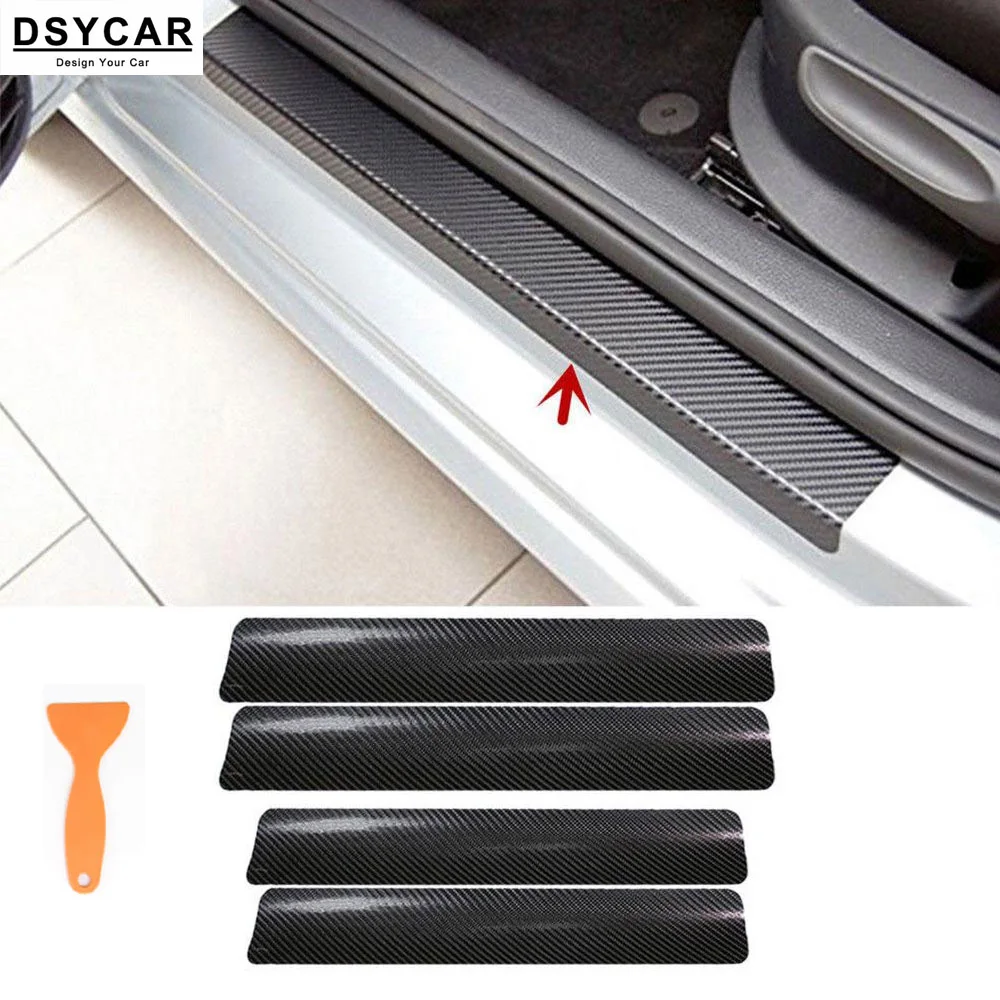 

4Pcs/Set Carbon Fiber Car Sill Sticker Protector Kit for Universal Cars Flexible Bendable Door Bumper Protector Guard Scraper
