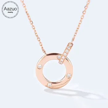 

Aazuo Real 18K Rose Gold Real Diamond IJ SI 0.056ct Double O Pendent Necklace gifted for Women Engagement Wedding Chain Au750