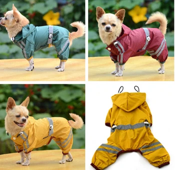 

Wholesale Four-Leg Waterproof Dog Raincoat Safety Reflective Pet Raincoats