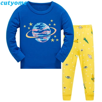 

Cutyome Child Long Sleeve Sleepwear Toddler Kids Cartoon Owl/Planet/Rocket Pijamas Set Spring Autumn Boys Girls Pyjamas Suit Set