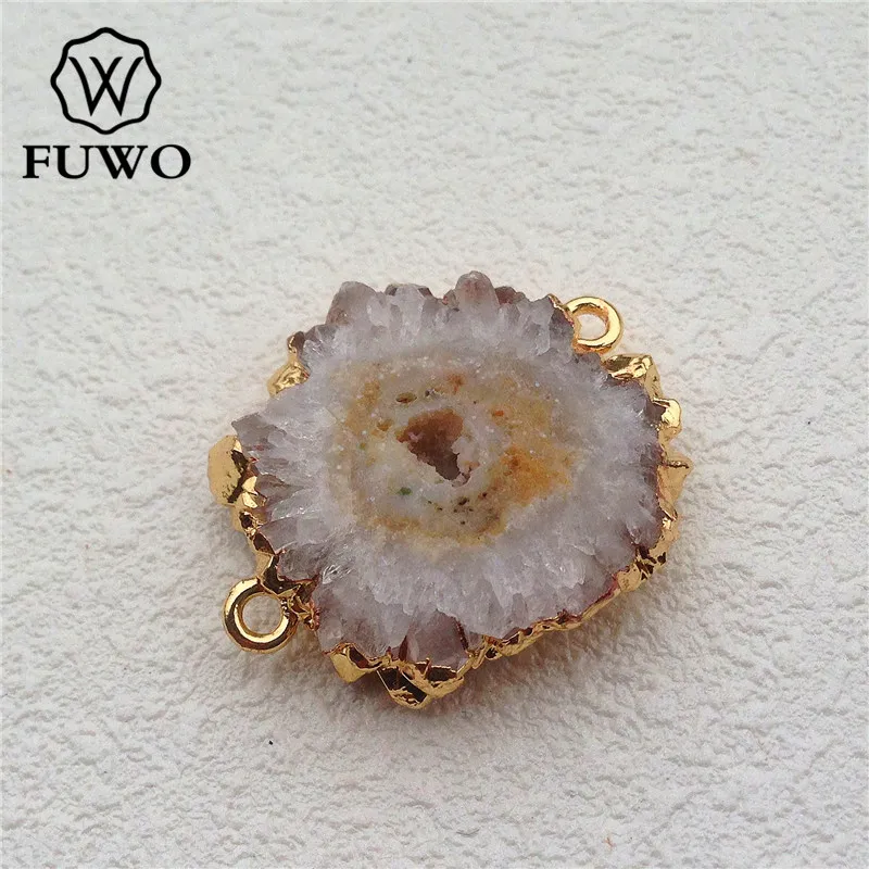 FUWO натуральный круглый сталактитовый кварц Соединитель 24K золото