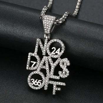 

Men Hip Hop Iced Out Micro Paved Crystal NO DAYS OFF Letter Pendants Time Necklaces For Men Women Fashion Jewelry Gifts