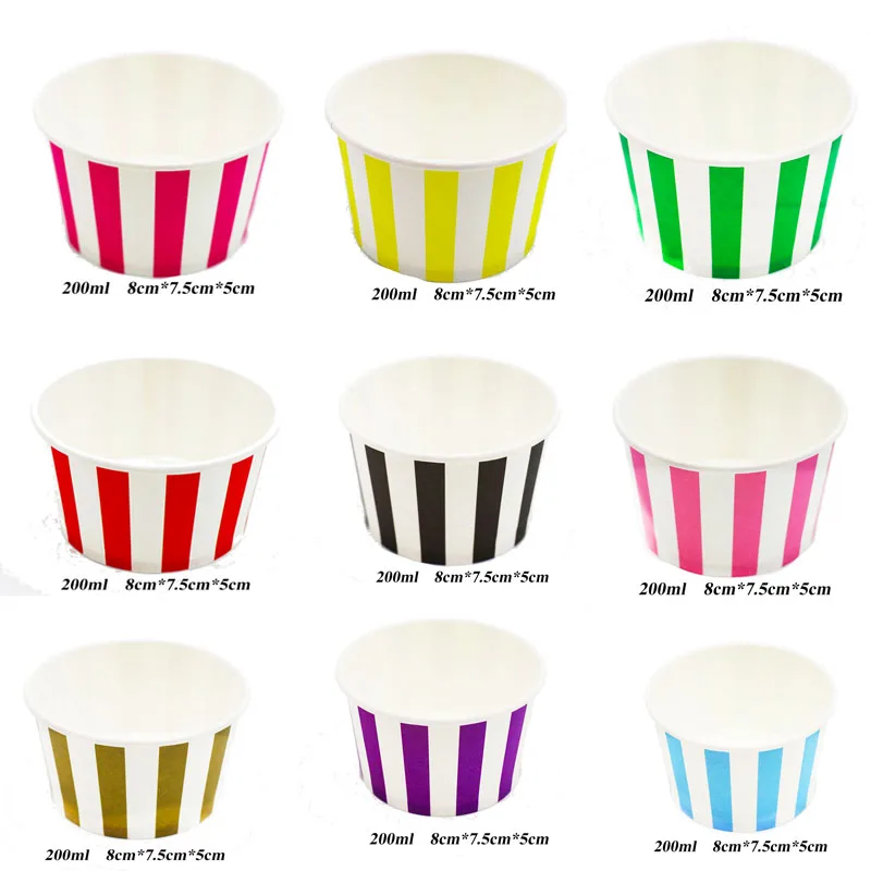 

20pcs/pack Stripes theme disposable ice cream cups Stripes printed paper cups 9 colors theme disposable cups