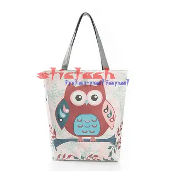 

by dhl or ems 100pcs hot Floral And Owl Printed Canvas Tote Female Casual Beach Bags Large Capacity Women Single Shopping Bag