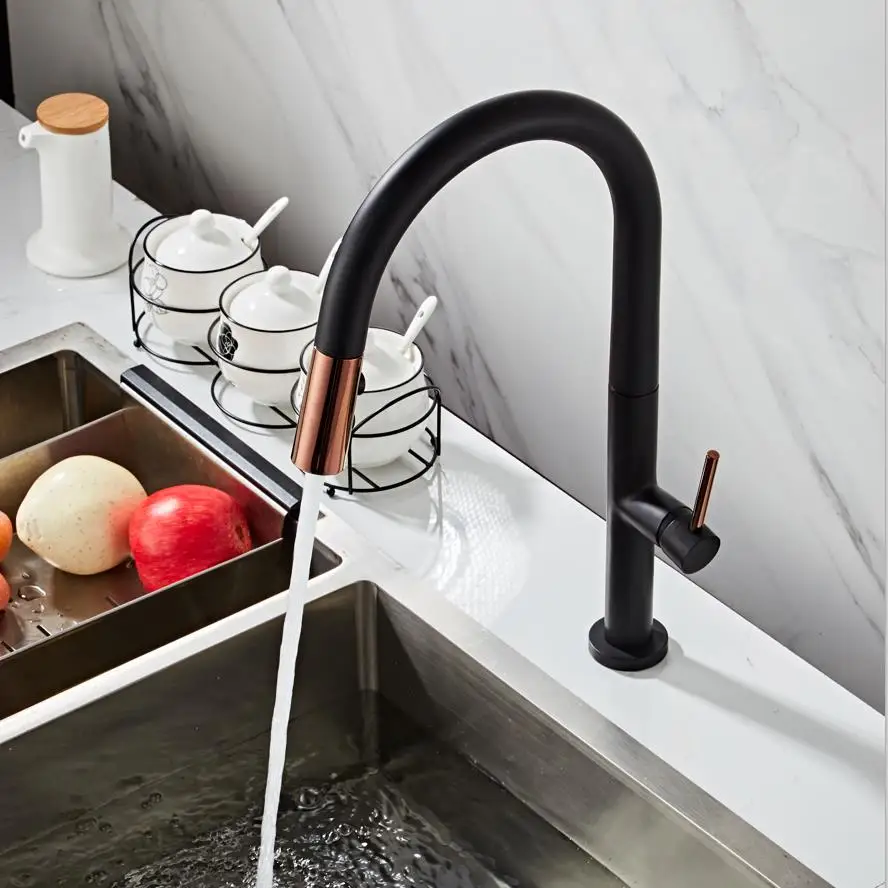  LANGYO Black White kitchen faucet 360Ronating blackend sink tap cold and hot kitchen mixer tap blac - 33038234858