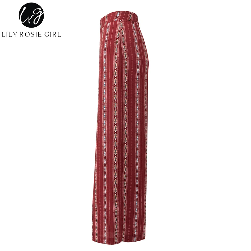 Lily Rosie dziewczyna Boho Print paski kobiety szerokie nogi spodnie 2018 lato sexy Split długi spodnie Wysoka talia casual Beach kobiet -