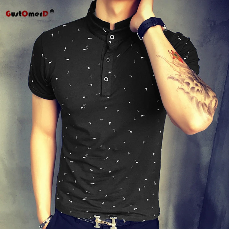 Men Slim Fit Guitar Printed Collar Polo Shirt