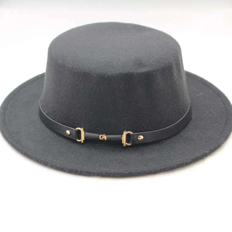 BINGYUANHAOXUAN, Женская шерстяная фетровая шляпа, модные зимние шапки из Трилби, Ретро стиль, однотонная женская шляпа для официальных мероприятий, для вечеринки, плоская шляпа - Цвет: black