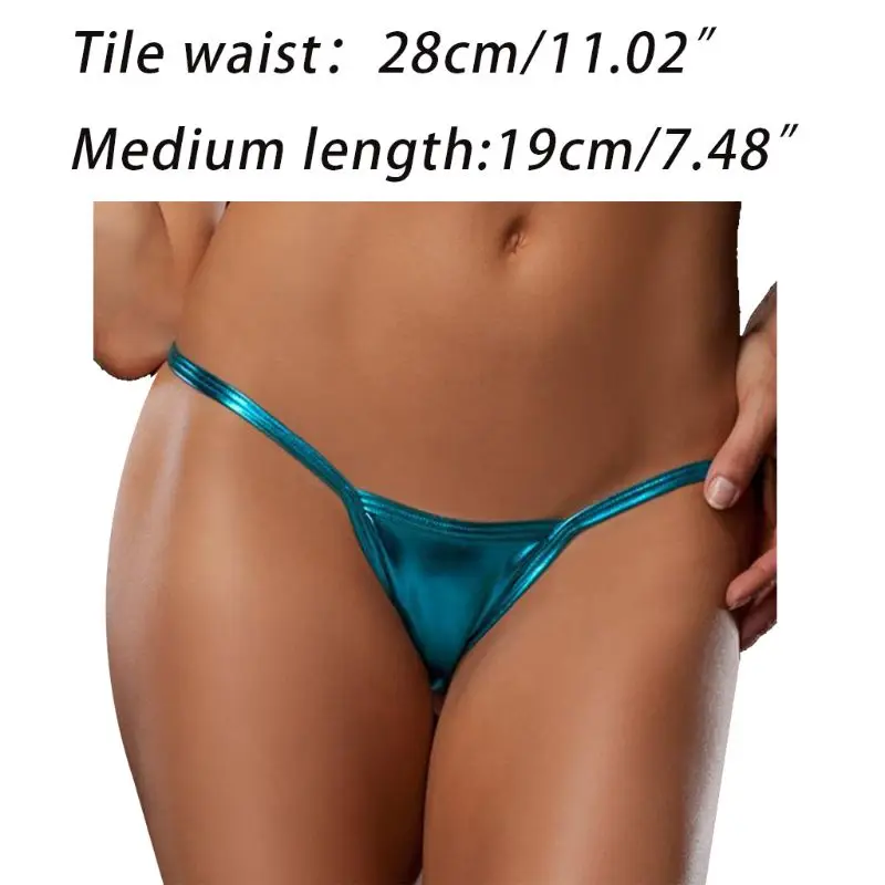 

Womens Temptation Low Rise Glitter G-String Mini T-Back Thong Panties Faux Leather Metallic Lingerie Night Club Briefs Underwear