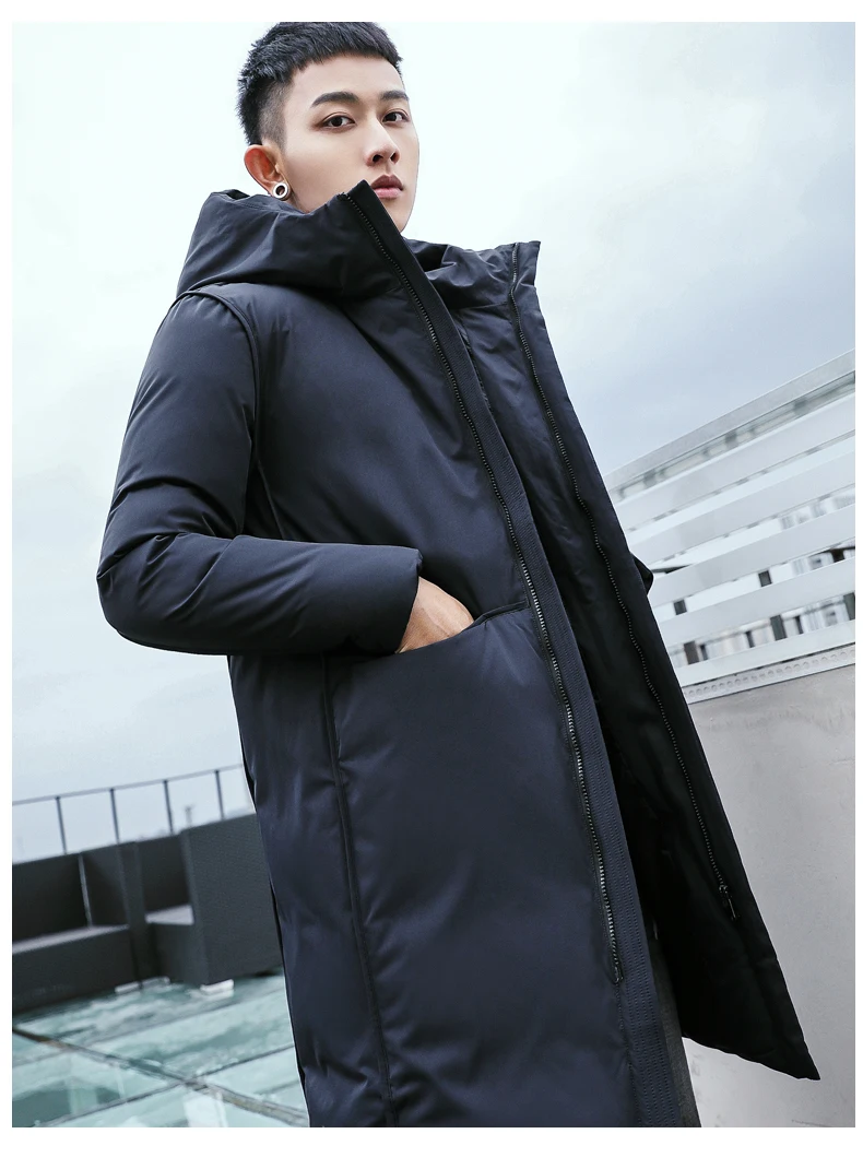 Зимняя мужская белая пуховая куртка, Мужская длинная пуховая куртка с капюшоном, качественная толстая пуховая парка, мужская пуховая верхняя одежда, JK-740