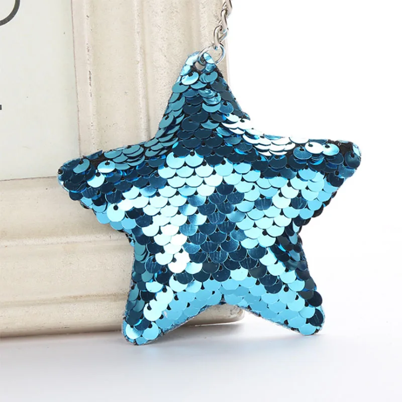 

Blue Chaveiro Star Keychain Glitter Sequins sleutelhanger Man Key Chain Gifts for Women llaveros para mujer Car Bag Accessories