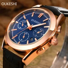 OUKESHI Calendrier Étanche Quartz Hommes D’affaires Montre 2017 Marque De Luxe De Mode Montre-Bracelet En Cuir Casual Sport Montres Horloge