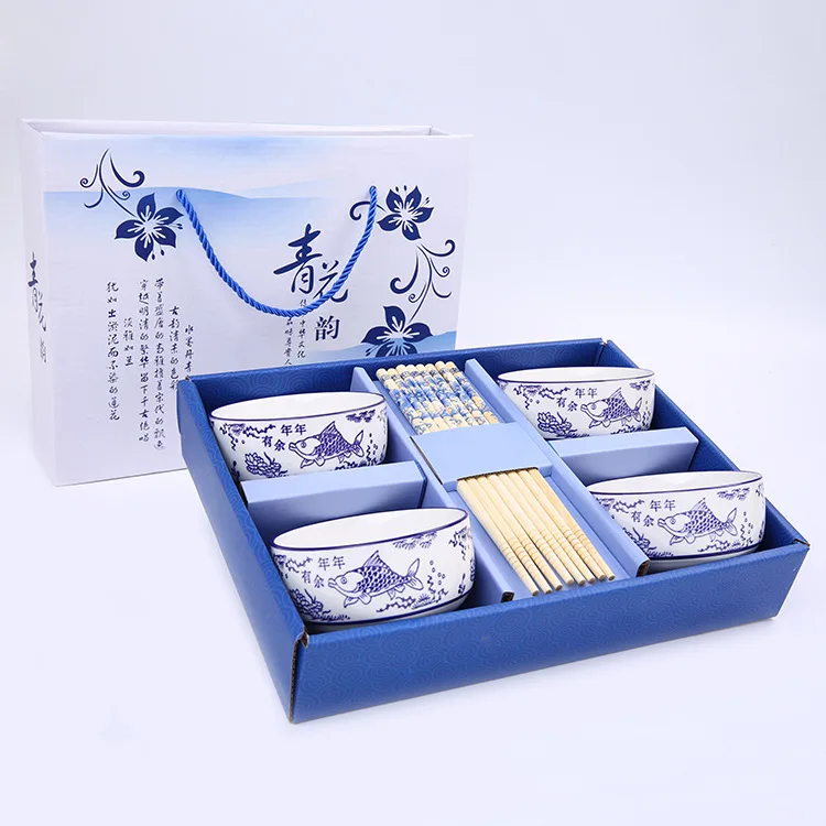 

High quality blue and white ceramic tableware cutlery set Opening Ceremony Anniversary Celebration Birthday Practical Gifts