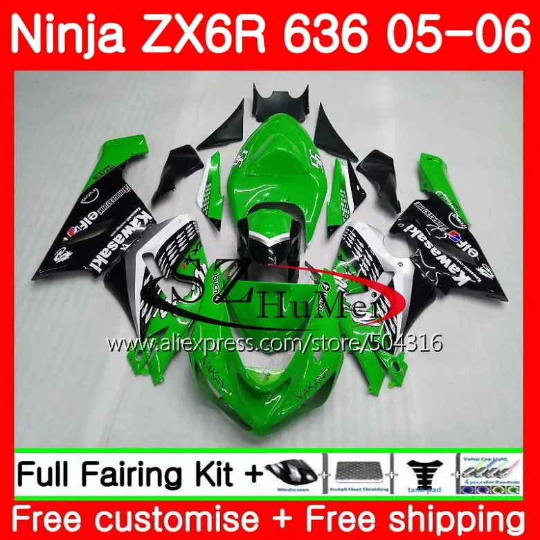 

Body For KAWASAKI NINJA 600CC Stock green ZX 6R 05-06 ZX-636 ZX636 9SH1 ZX6R 05 06 ZX600 ZX 636 ZX-6R 2005 2006 Fairings kit
